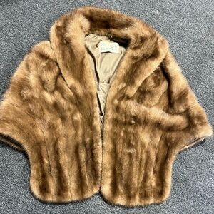 Mink Fur Wrap Shrug Shawl Stole Cape Brown Mobwife Coat Luxury Vtg 50s 60s